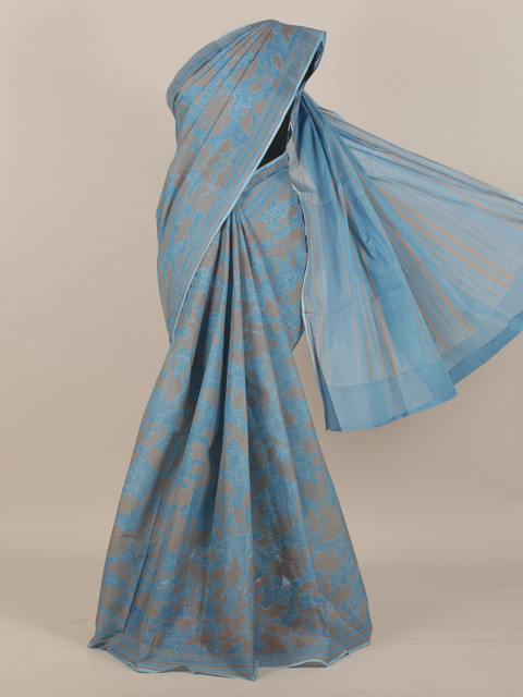 

Pothys Blue & Brown Floral Pure Cotton Saree