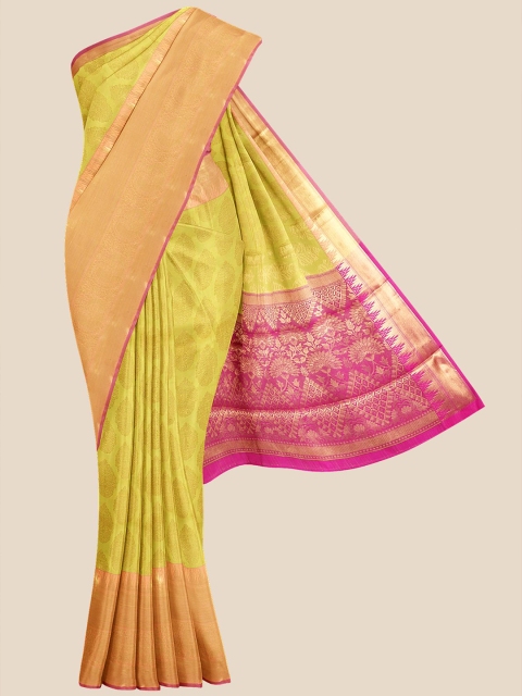 

Kalamandir Yellow & Gold-Toned Woven Design Zari Silk Blend Banarasi Saree