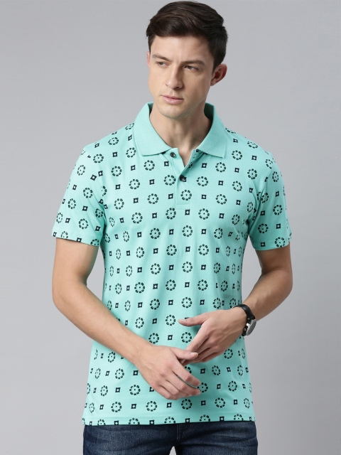 

Kryptic Men Sea Green Typography Printed Polo Collar T-shirt