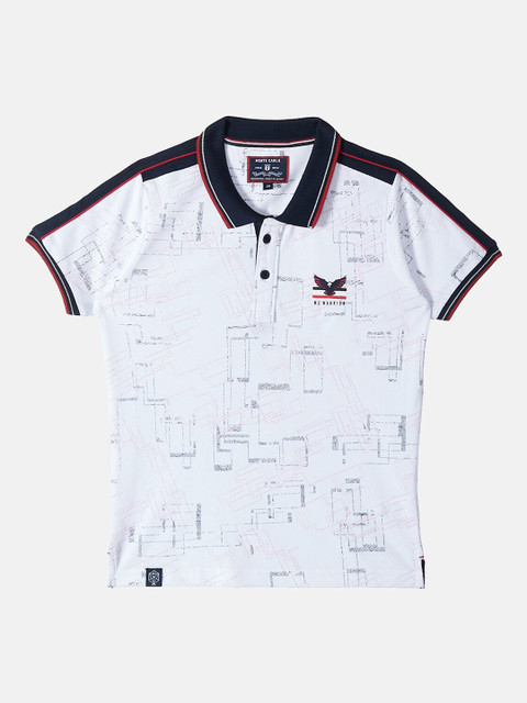 

Monte Carlo Boys White Cotton Printed Polo Collar T-shirt