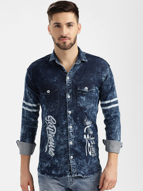 

V2 Value & Variety Men Blue Slim Fit Faded Typography Printed Casual Shirt