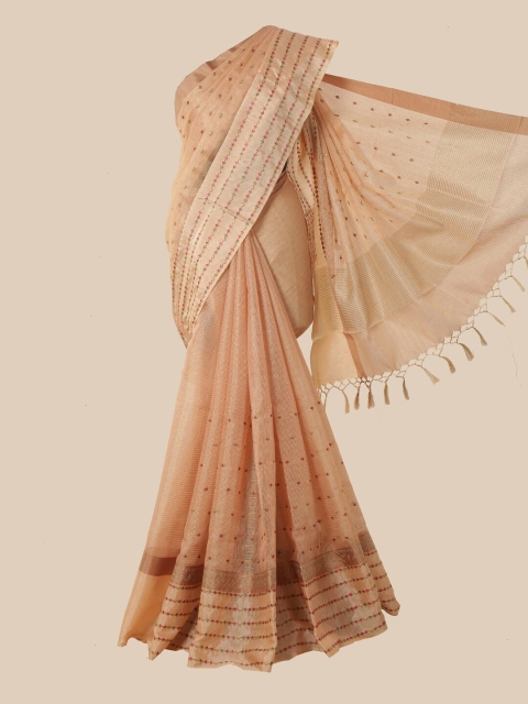 

Pothys Peach & Pink Floral Embroidered Jute Silk Saree