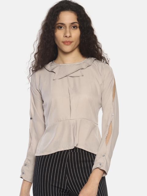 

COUPER & COLL Women Beige Solid Slit Sleeve Layered Regular Top
