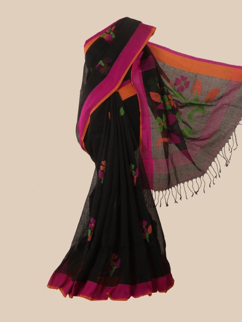 

Pothys Black & Pink Floral Linen Blend Saree