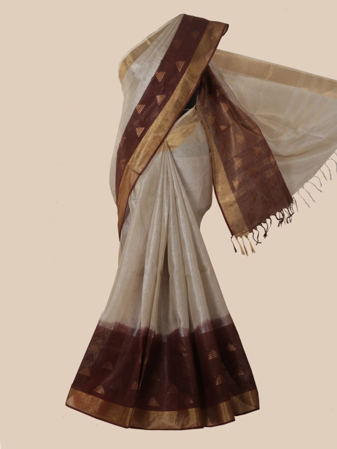 

Pothys Grey & Maroon Linen Blend Saree