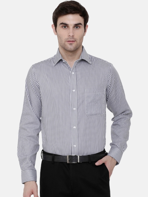 

Double Two Men Grey Slim Fit Pinstripes Striped Casual Shirt