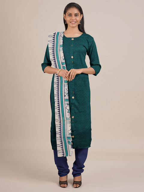 

Pothys Green & Blue Printed Unstitched Dress Material