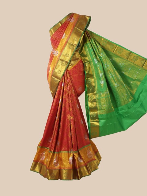 

Pothys Red & Green Ethnic Motifs Zari Pure Silk Saree