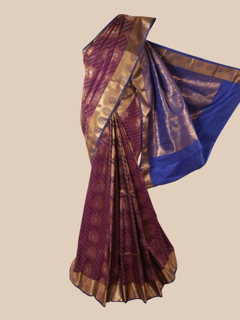 

Pothys Purple & Gold-Toned Woven Design Zari Pure Silk Saree