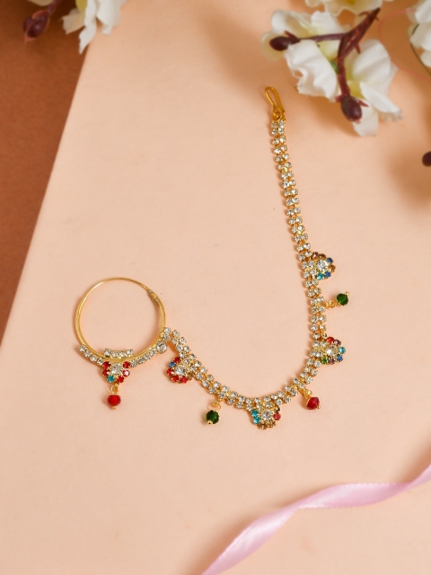 

Silvermerc Designs Gold-Plated White & Red CZ-Studded Beaded Nosering