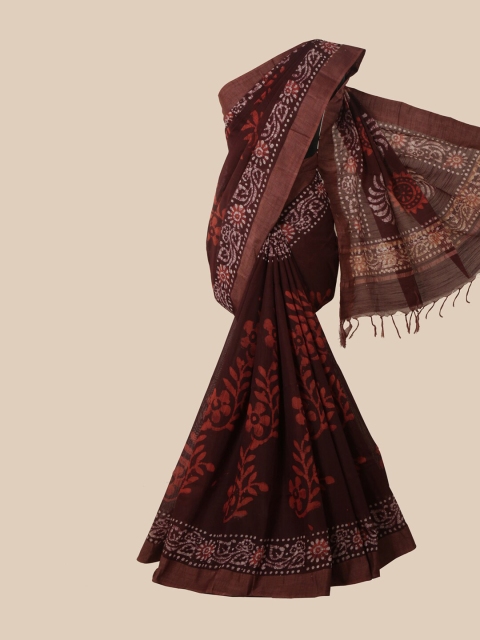 

Pothys Maroon & White Floral Jute Cotton Saree