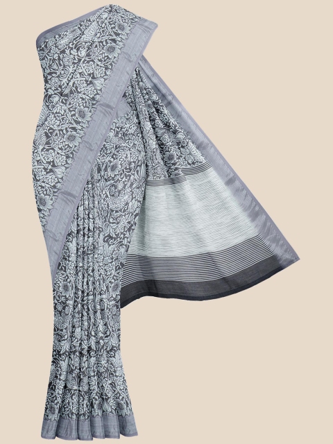 

KLM Fashion Mall Grey & Black Floral Linen Blend Saree