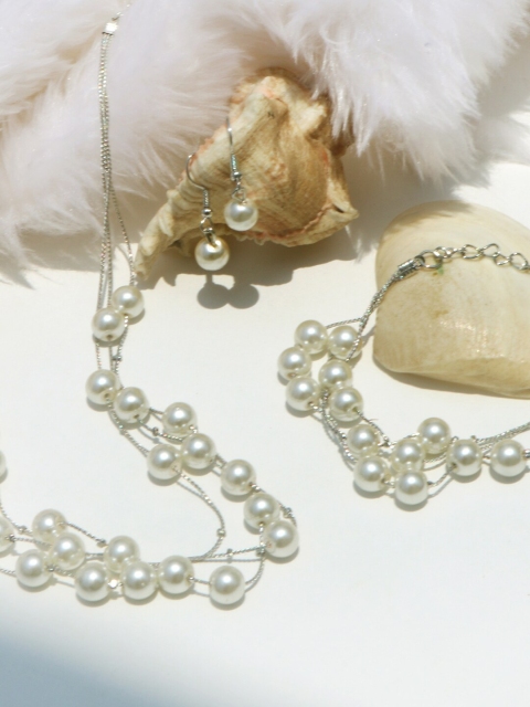 

JOKER & WITCH Silver-Plated & White Pearl Seeds Embellished Jewellery Set