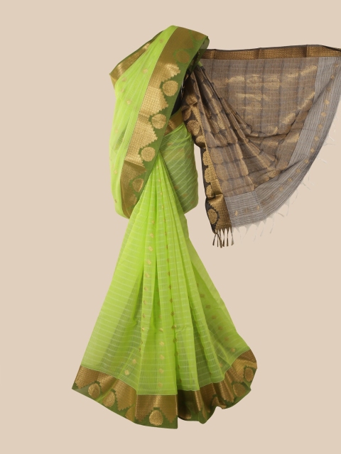 

Pothys Green & Gold-Toned Striped Silk Cotton Saree