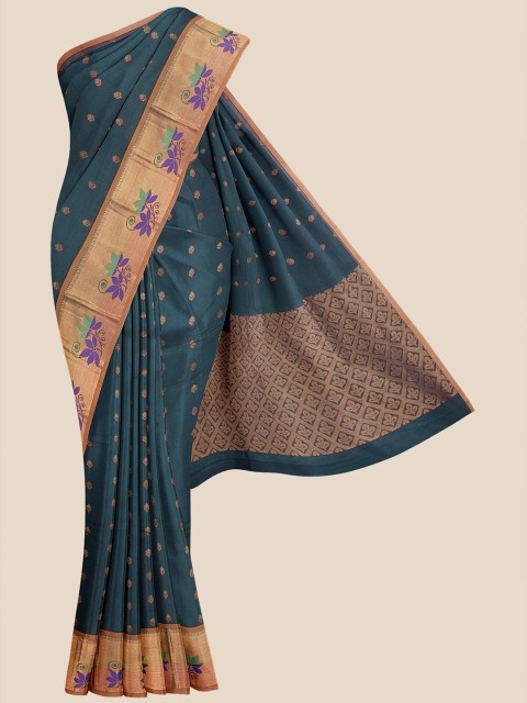 

Kalamandir Green & Purple Ethnic Motifs Zari Silk Blend Venkatgiri Saree
