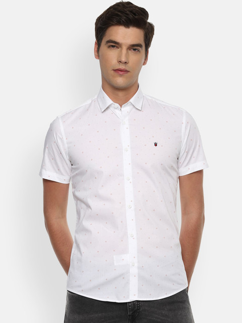 

Louis Philippe Jeans Men White Micro Ditsy Printed Slim Fit Half Sleeve Casual Shirt