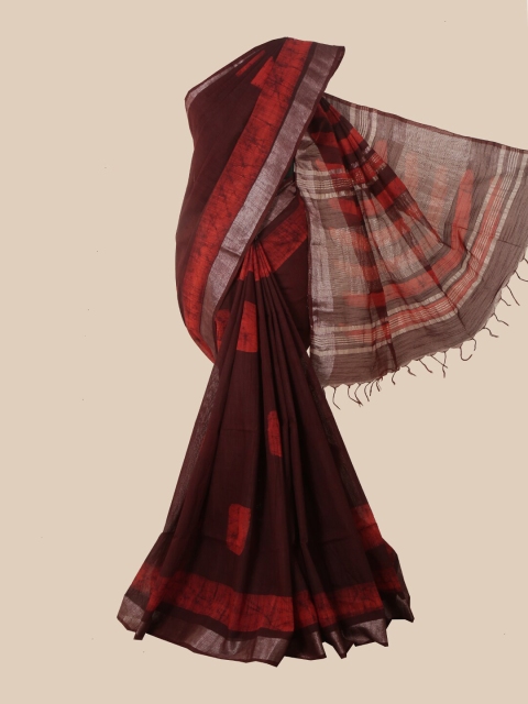 

Pothys Brown & Red Batik Jute Cotton Saree