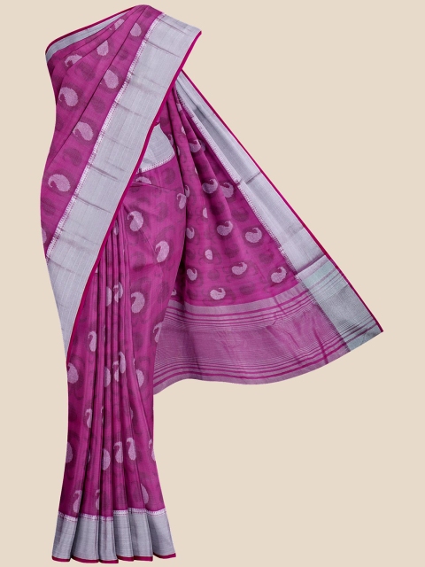 

Kalamandir Magenta & Grey Paisley Silk Blend Banarasi Saree