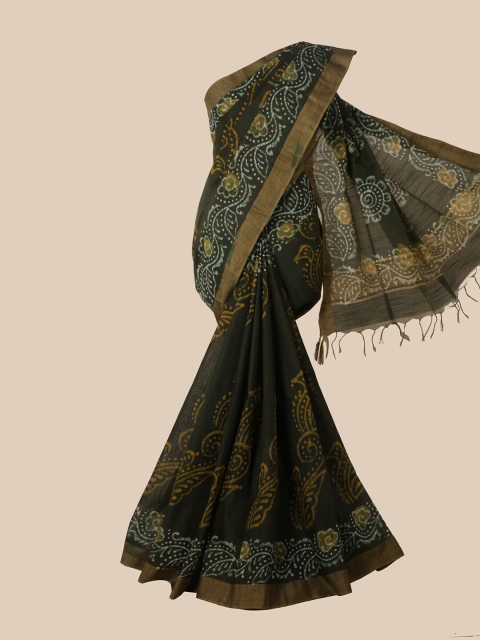 

Pothys Green Batik Jute Cotton Saree