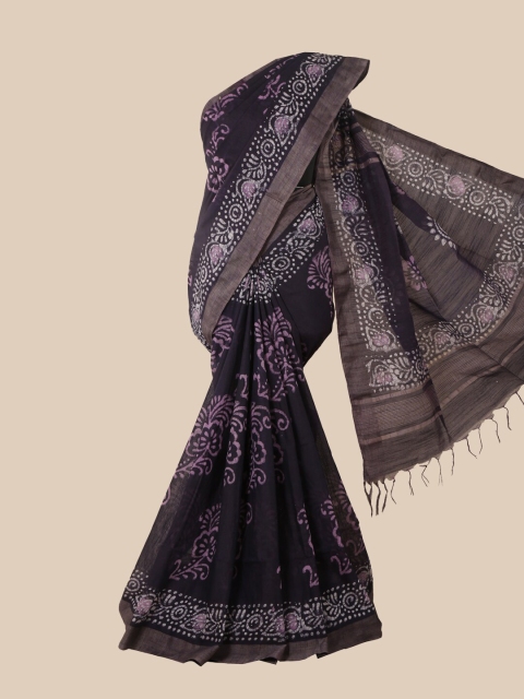 

Pothys Violet & Off White Batik Jute Cotton Saree