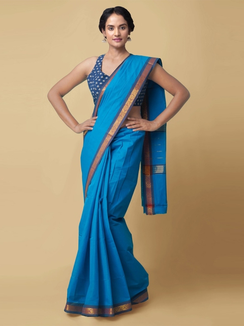 

Unnati Silks Blue Pure Cotton Venkatgiri Saree