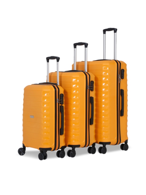 

Teakwood Leathers Unisex Set Of 3 Orange Textured Hard-Sided Trolley Suitcases
