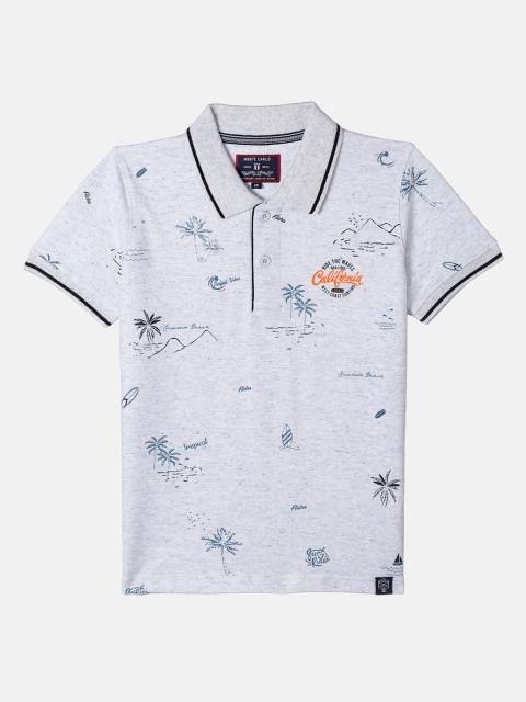 

Monte Carlo Boys Grey Printed Polo Collar Tropical T-shirt