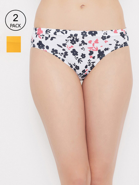 

Clovia Women Pack Of 2 Printed Cotton Hipster Briefs COMPN1128, Yellow