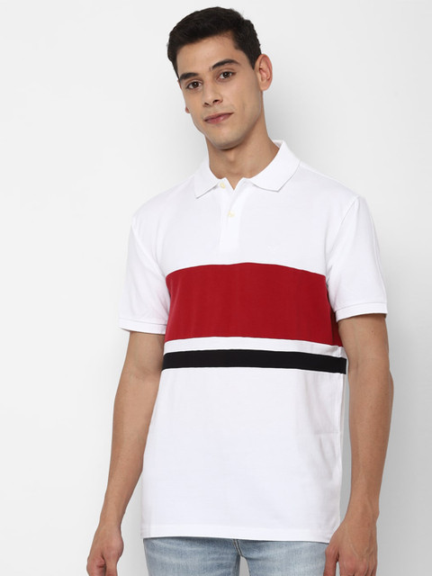 

AMERICAN EAGLE OUTFITTERS Men White & Red Colourblocked Polo Collar Applique T-shirt