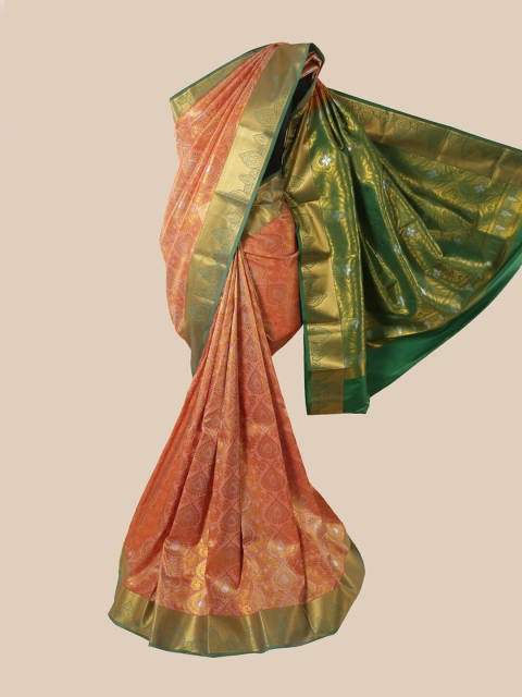 

Pothys Orange & Green Paisley Pure Silk Saree
