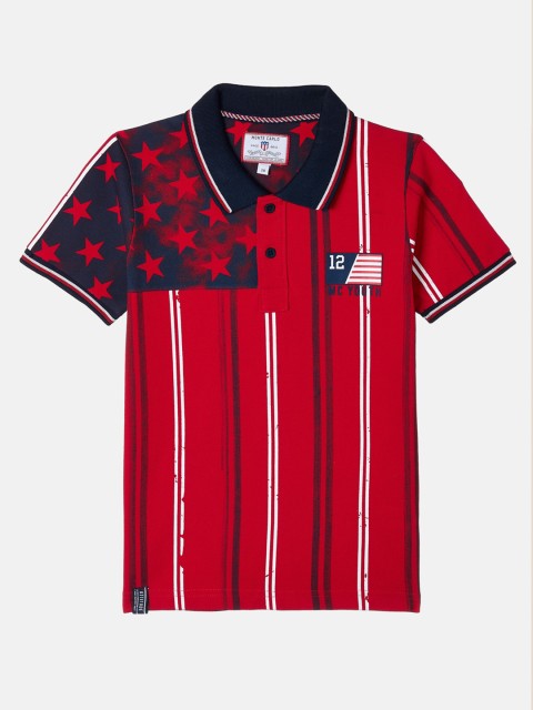 

Monte Carlo Boys Red & Navy Blue Striped Polo Collar T-shirt