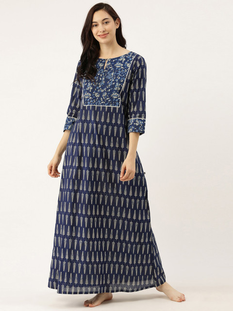 

Bannos Swagger Navy Blue Printed Maxi Nightdress SW-SB-165