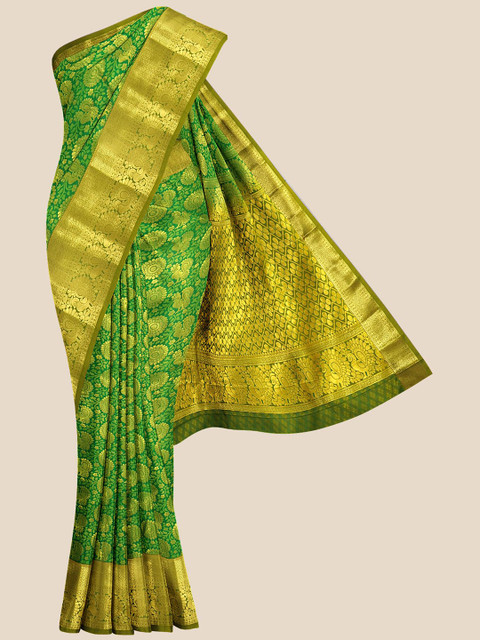 

Kalamandir Green & Golden Paisley Zari Silk Blend Kanjeevaram Saree