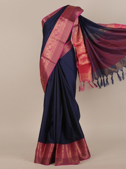 

Pothys Navy Blue & Pink Woven Design Zari Cotton Blend Saree