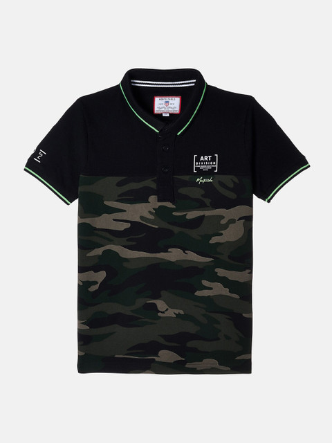 

Monte Carlo Boys Olive Green & Black Camouflage Printed Polo Collar T-shirt