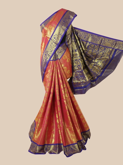 

Pothys Orange & Gold-Toned Ethnic Motifs Zari Pure Silk Saree