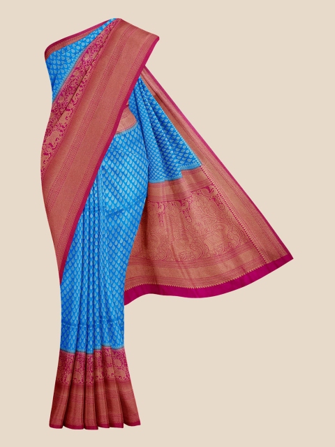 

KLM Fashion Mall Turquoise Blue & Pink Woven Design Silk Blend Banarasi Saree
