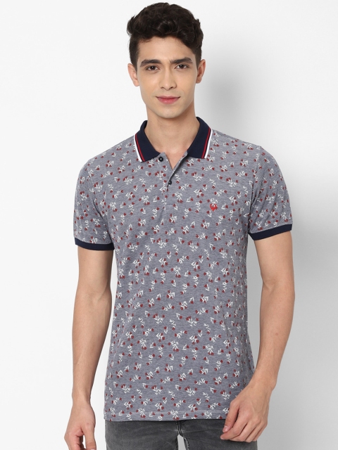 

Allen Solly Men Grey Red Floral Printed Polo Collar Cotton Pure Cotton T-shirt