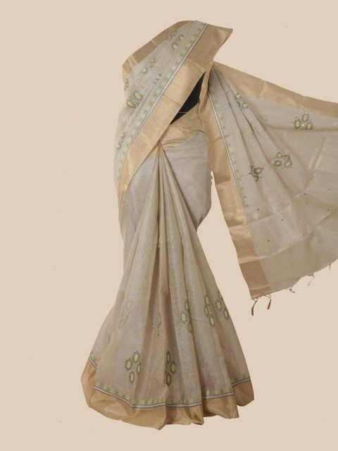 

Pothys Grey & Gold-Toned Ethnic Motifs Tissue Saree