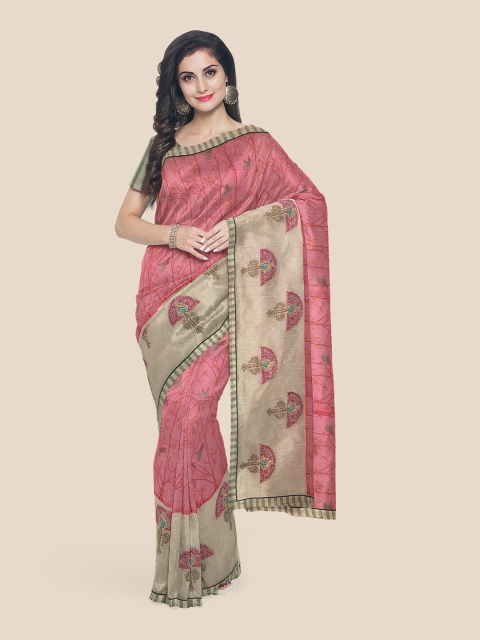 

Kalamandir Pink Floral Embroidered Supernet Saree