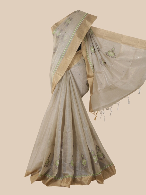 

Pothys Grey & Beige Paisley Tissue Saree