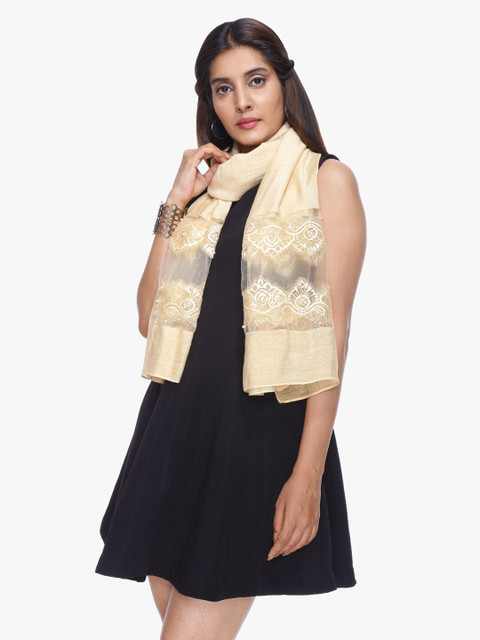 

Scarves & Glitters Women Khaki Embroidered Stole