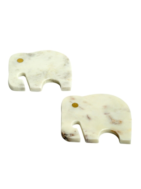 Fabindia Set Of 2 White Textured Marble Coasters