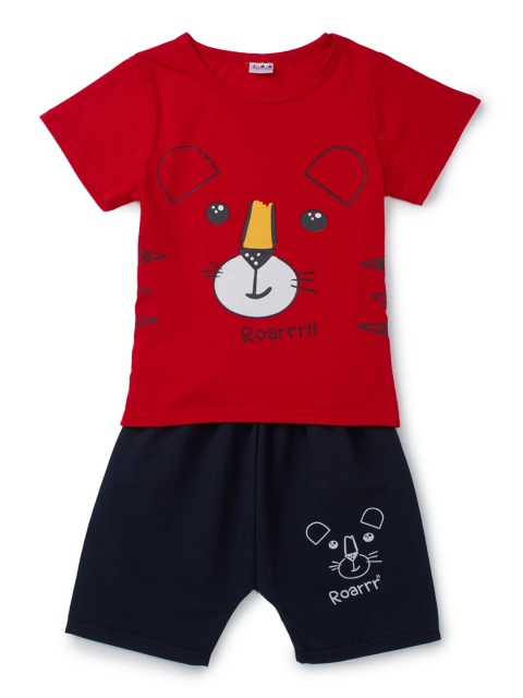 

Like A Boss Boys Red & Navy Blue Printed T-shirt with Shorts