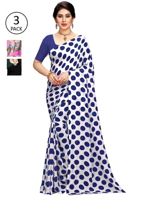 

KALINI Pack of 3 Printed Poly Georgette Sarees, Multi