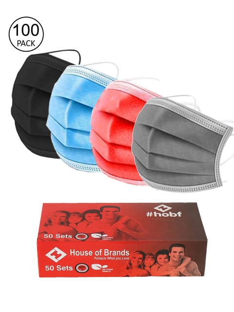 

Swiss Design Pack Of 100 Adults 3ply Mask With Nose-Pin - Grey, Red, Blue, Black, Multi