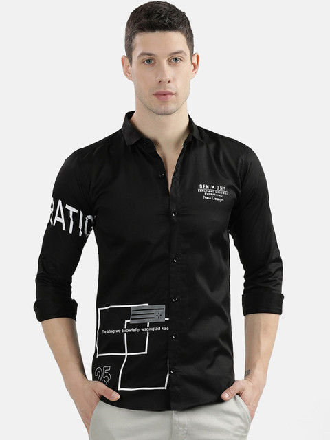 

V2 Value & Variety Men Black & White Slim-Fit Printed Satin Casual Shirt