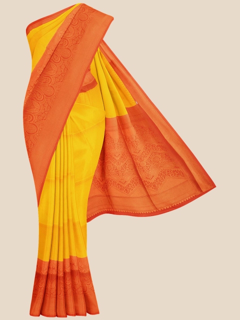 

KLM Fashion Mall Orange & Yellow Ethnic Motifs Zari Silk Blend Banarasi Saree