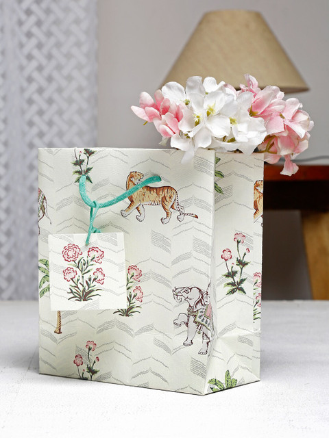 

Fabindia White & Grey Rantham Printed GW GPK Paper Bag