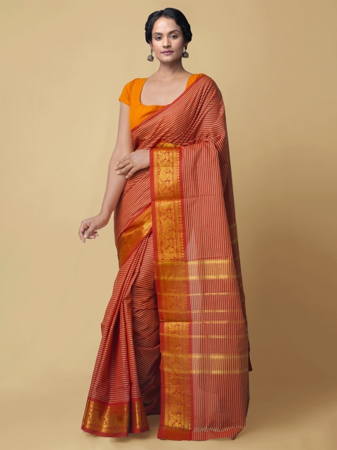 

Unnati Silks Red Striped Pure Cotton Kanjeevaram Saree